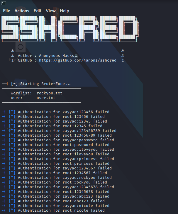 ssh bruteforce with sshcred